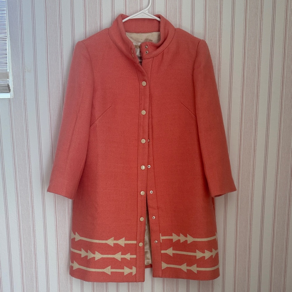 Coral Coat with Arrow Pattern Lauren moffat Anthropologie